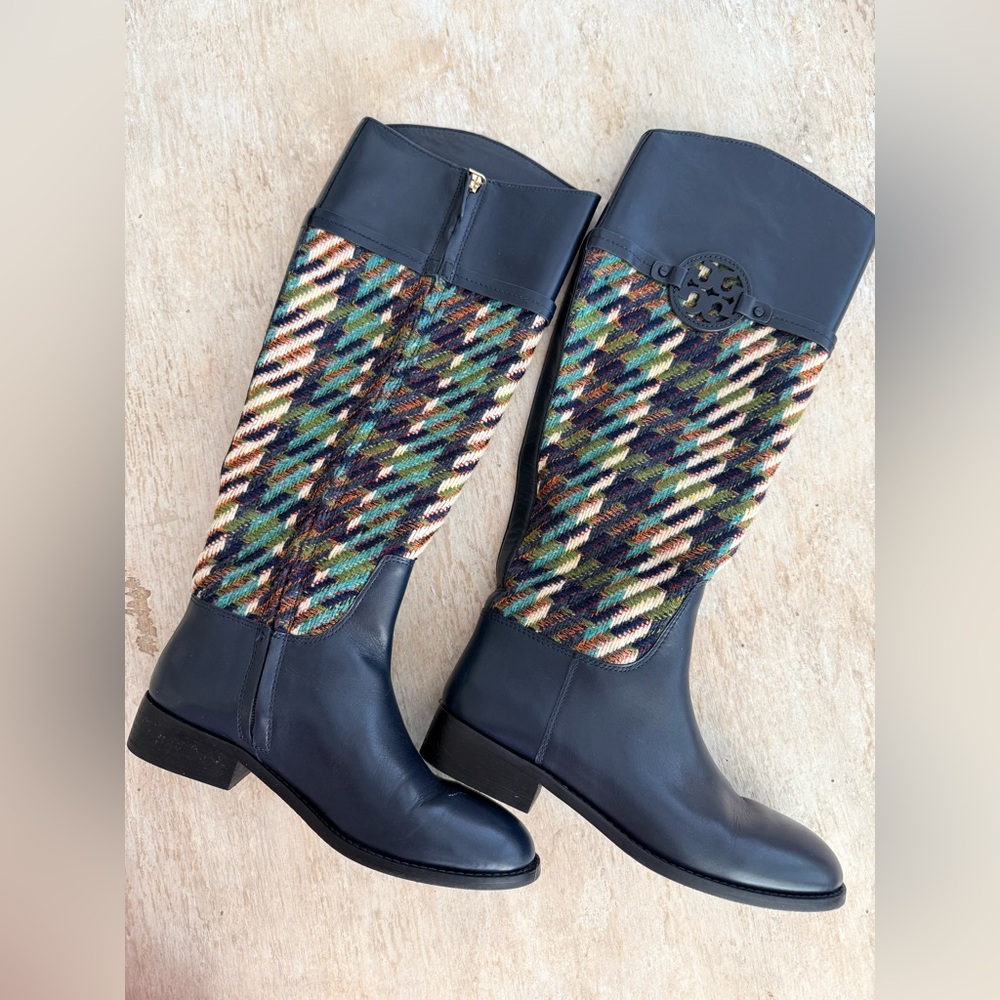 Tory Burch Miller Leather Navy Boots Like New size 7